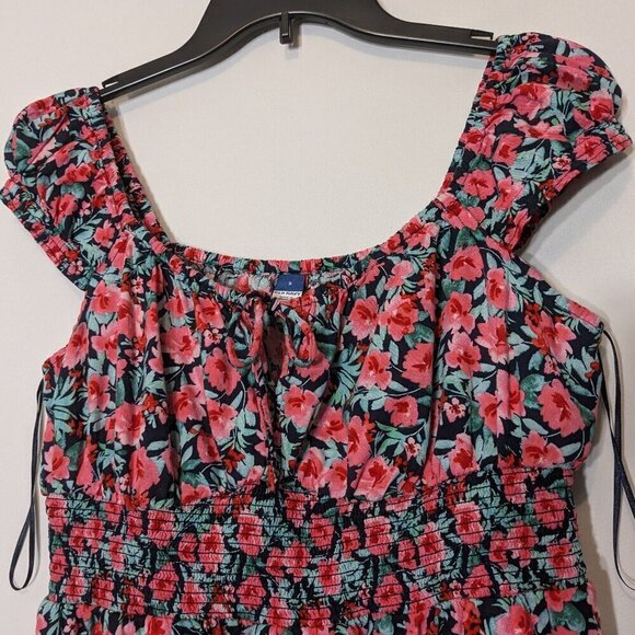 OLD NAVY, Pink Floral Boho Peasant Sleeveless Smocked Mini Dress; Size S - Picture 2 of 5